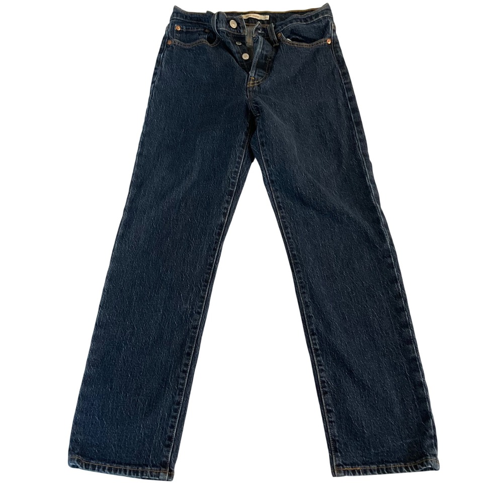 Levi's Wedgie Straight Jeans Womens 27 Dark Blue High Rise Button Fly Denim